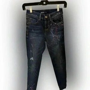 Zara paint splatter dark wash skinny jeans. Girls size 24 perfect condition.